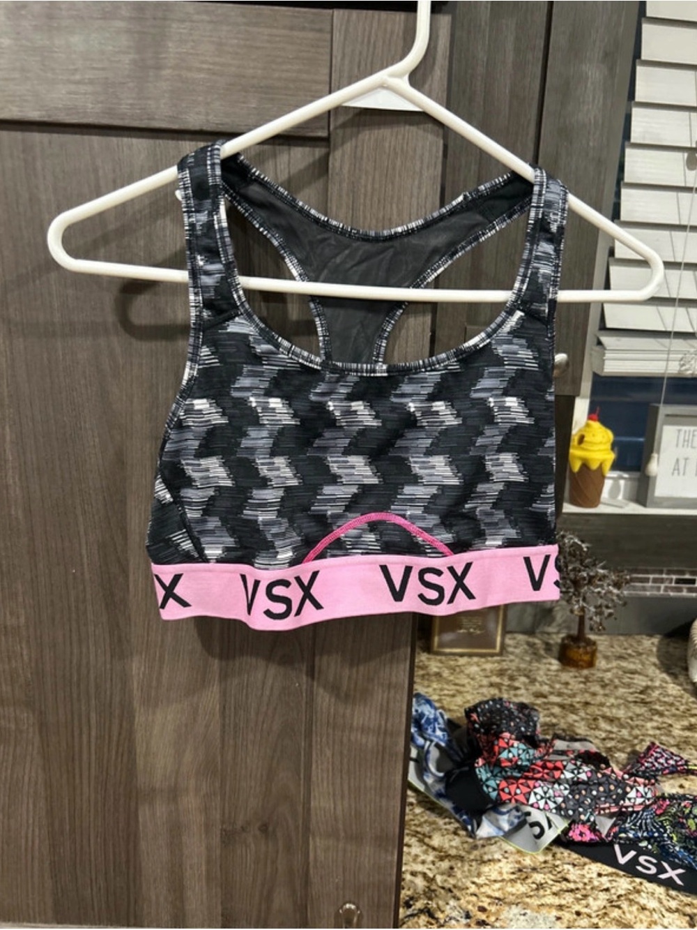 VSX Black & Pink Patterned Racerback Sports Bra